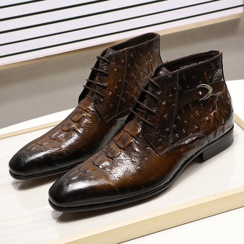 Business Casual Nude Boots British Leather Breathable High-top Pattern Embossed Lace