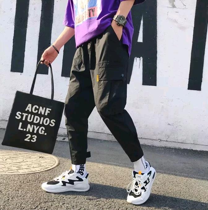 Men's nine pants loose Velcro beam pants autumn overalls men's casual harem pants