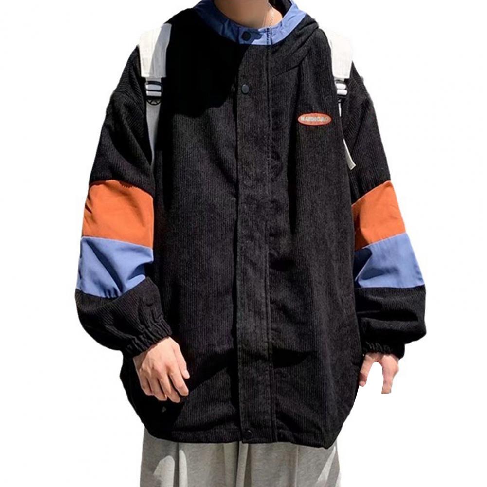 Long Sleeve Coat Colorblock Hooded Zipper Closure Men's Spring Fall Coat Streetwear Casual Sport Baseball Jacket with Loose