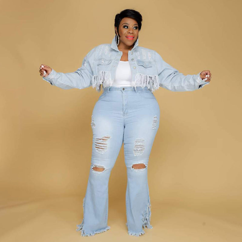 Plus Size 5xl Jean For Women Rhinestone High Waist Stretchy Denim Trouser Lady Fashion Flare Pants