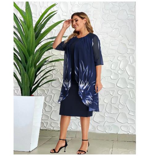 Large Size Elegant Temperament Women's Knitted Lace Cape Dress