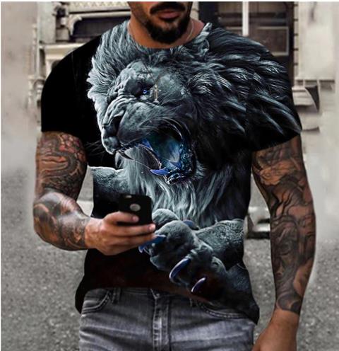 Summer Men's T-shirt Lion Pattern 3d Digital Printing Round Neck Short-sleeved T-shirt Hip-hop Casual Large Size