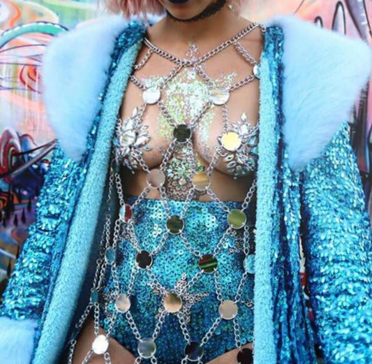 Summer new European and American night club exaggerated fishing net acrylic Sequin dress