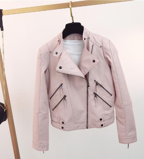 Pu leather white slim with zipper fleece ladies summer jacket