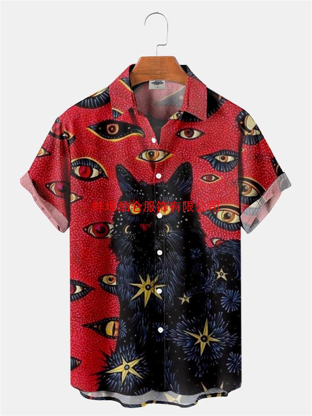 Men's 3D digital printing short-sleeved shirt top cross-border AliExpress hot sale animal Cat series cardigan