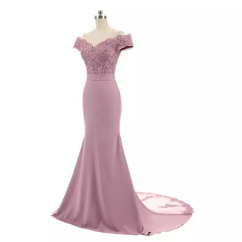 2022 foreign trade new one-shoulder bride wedding dress banquet elegant princess fishtail evening dress female