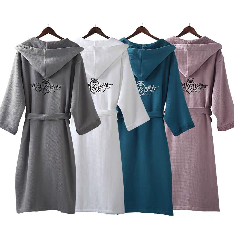 In stock wholesale Star hotel cotton bathrobe light gray nightgown couple cotton women's four seasons universal homewear pajamas
