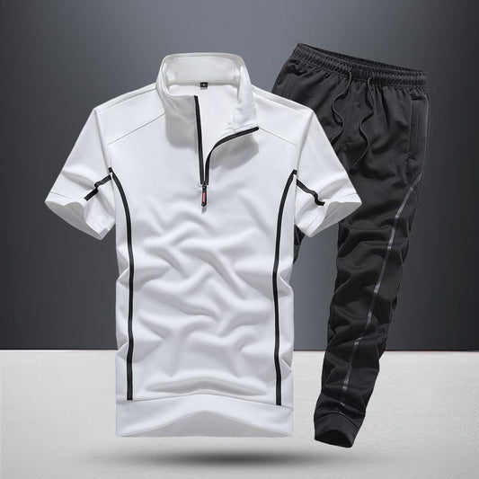 Sportswear Men'S Spring And Summer New Fashion Stand Collar Short Sleeve Casual Running Suit Men"S Thin Two Piece Suit