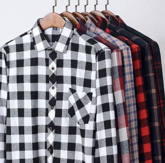 Spring and autumn coat brushed plaid shirt men long-sleeved casual black and white inch shirt fashionable all-match coat shirt men clothing