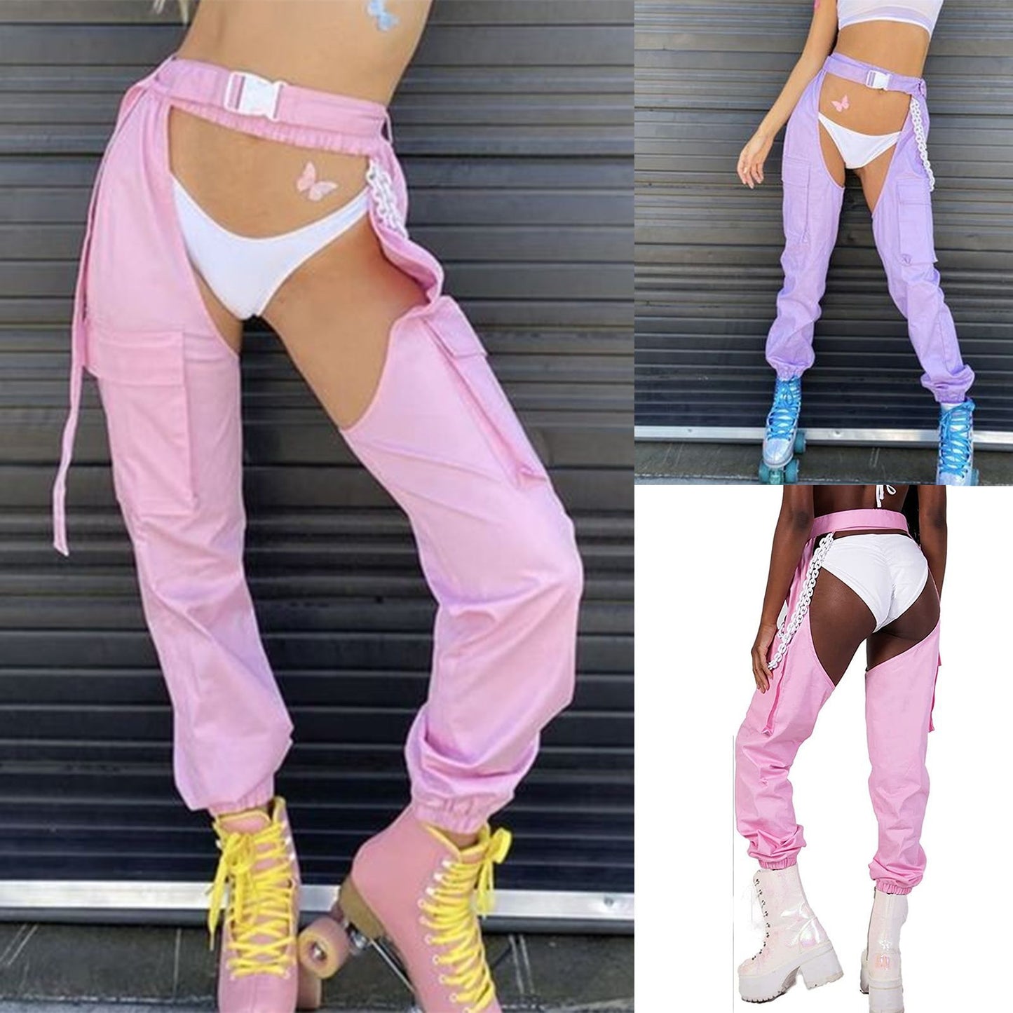 Thailand Tide brand hollow waist heavy work sequin belt casual pants women wild denim shorts two-piece cool personality