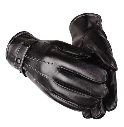 Touch Screen Leather Gloves For Men, Warm In Winter, Plush, Wind Proof And Cold Proof, Black, Three Thread, Father's Day, Valentine's Day Gift