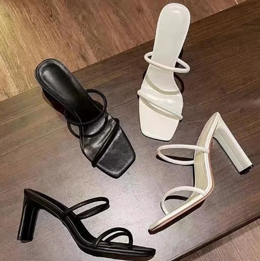 Square Toe Thick Heel Super High Heel Sandals White High Heels