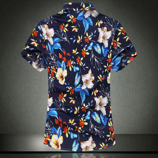 Men's shirt short sleeve large size milk silk flower shirt