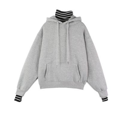 Harajuku striped turtleneck hoodies women kpop autumn long sleeve pullover female students oversize plus size tops sweatshirts