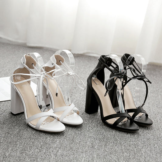 Cross bandage of European and American foreign trade and coarse heel Rome shoe sandals