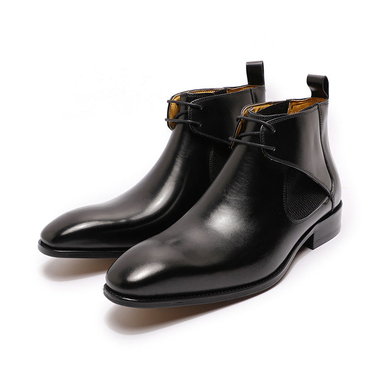 Leather Breathable Martin Boots Men's High-top British Style