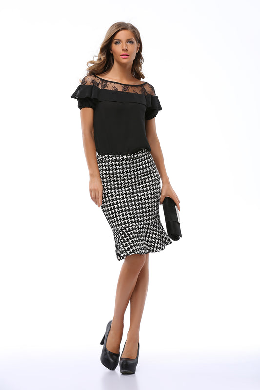 USA SIZE Women's large size chiffon shirt loose hollow sexy short-sleeved shirt shirt