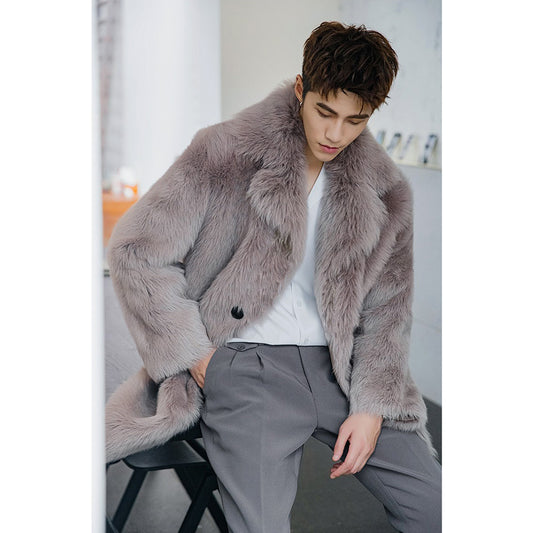 Men's fur wool coat autumn and winter new imitation fox fur coat fur winter warm leisure windbreaker large size