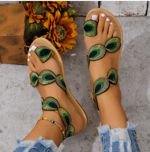 Large size flat toe colored sandals for women
