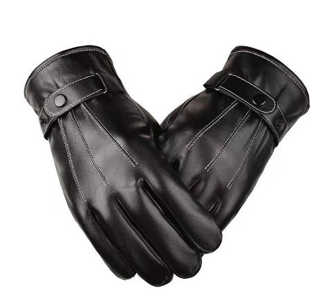 Touch Screen Leather Gloves For Men, Warm In Winter, Plush, Wind Proof And Cold Proof, Black, Three Thread, Father's Day, Valentine's Day Gift