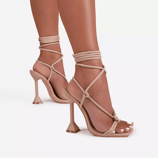 Women's Fashion Square Head High Heeled Spaghetti Strap Sandals