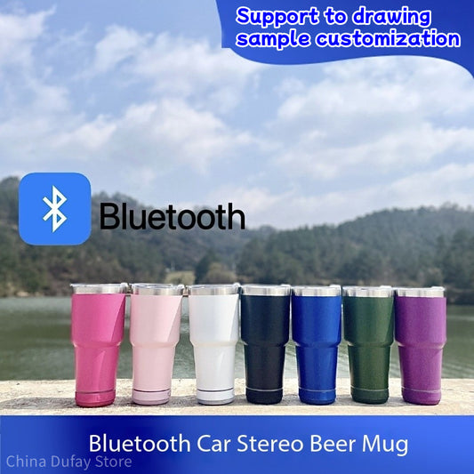 Portable Outdoor Car Mounted Ice Cream Car Cup Caixa De Som 304 Stainless Steel Insulated Cup Bluetooth Speaker Sound Beer Cup