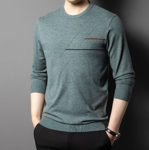 Middle-aged men business commuting round neck long-sleeved jacquard striped sweater Puyuan sweater spring and autumn