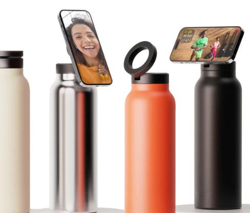 24oz creative double-layer magnetic suction phone holder, sports water kettle, stainless steel, and cold insulation kettle