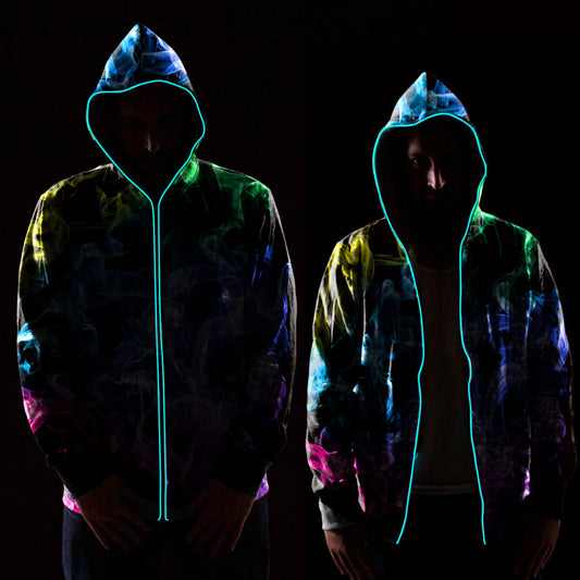 Starry sky zip photoelectric hooded sweater