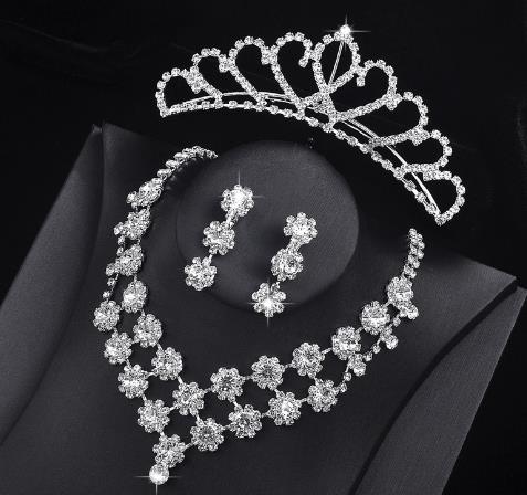 [factory sales] supply Rhinestone studded pearl bridal jewelry wholesale diamond necklace, earrings set