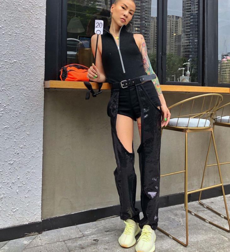 Thailand Tide brand hollow waist heavy work sequin belt casual pants women wild denim shorts two-piece cool personality