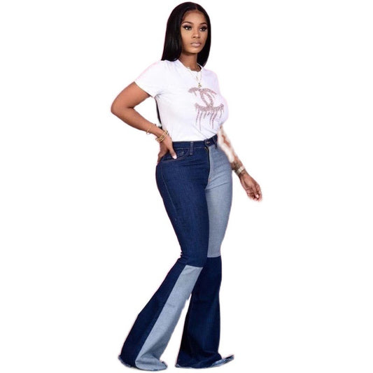 Patchwork Denim Flared Pants