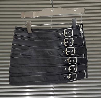 DEAT Trendy Women's Multi Belt PU Leather Mini Skirt 2024 Spring Fashion New Items High Waist Wrap Hip Skirts Female 11XX7390