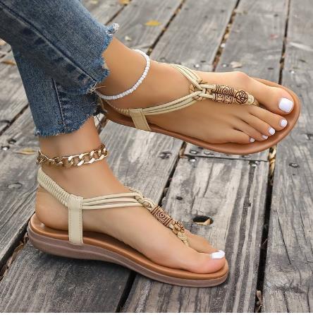 WOLFF | Orthopädische Damen Flache Sandalen Sommer Tanga Roman