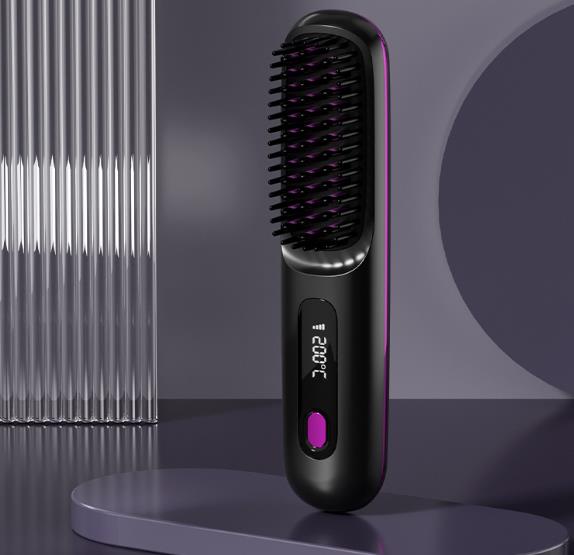 New LCD USB Charging Wireless Portable Curling Straight Hair Comb Ceramic Heating Negative Ion Electronic Comb Hair Straightener