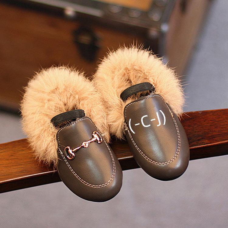 262 Fluffy Shoes 2023 New Children Girls Princess Cotton Shoes Baby Lined Peas Loafers Cotton Shoes