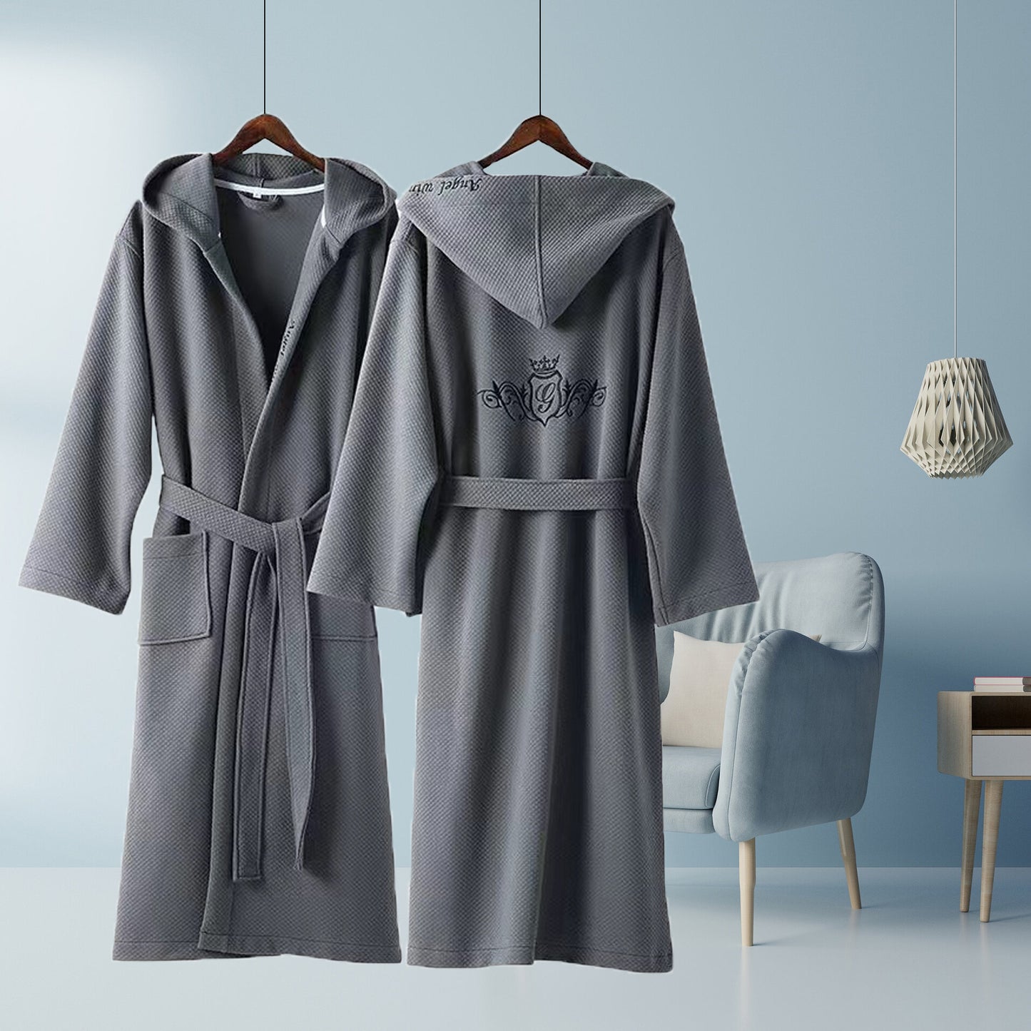 In stock wholesale Star hotel cotton bathrobe light gray nightgown couple cotton women's four seasons universal homewear pajamas