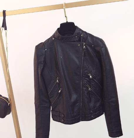 Pu leather white slim with zipper fleece ladies summer jacket