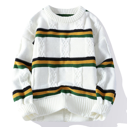Fall Winter High Elastic Knitted Sweater Men Harajuku Stripe Jumper Mens Quality Soft Cashmere Sweaters 2023 Male Loose Pullover
