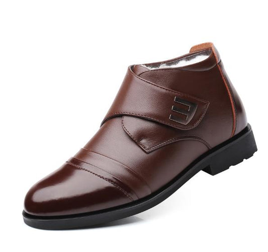 Winter men cotton shoes genuine leather waterproof men&#39;s shoes middle-aged and elderly business plus velvet thick high top cotton boots dad leather shoes men
