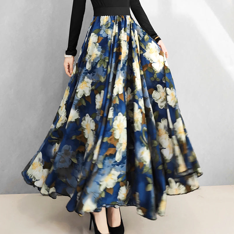 Large Big Hem Satin Skirt Harajuku Faldas Largas Elegantes Maxi Chiffon Skirt for Womens long skirts for women fashion 2023