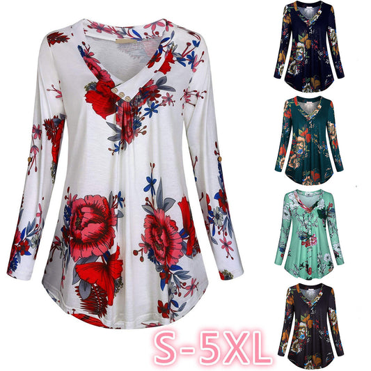 V-neck printed long sleeves