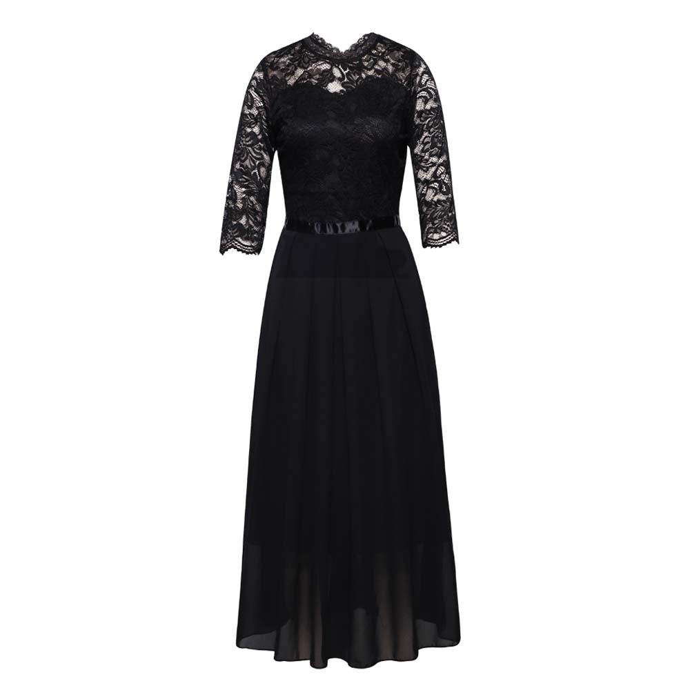 Round neck lace long dress evening dress for women