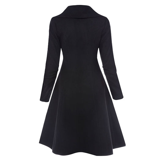 Asymmetric Black Coat Stand Collar Long Sleeve Women Overcoat Elegant Single-Breasted Slim Fall Winter women coat