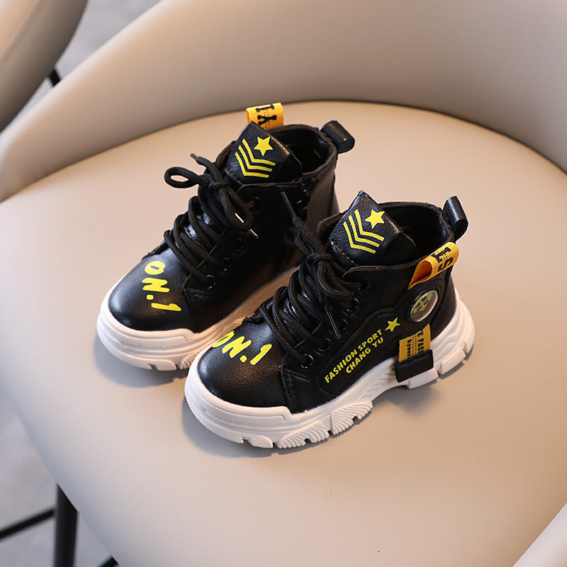 Children's Martin Boots Autumn And Winter New Boys' Casual Single Boots Tide Fan High-top Board Shoes Fashion Short Boots