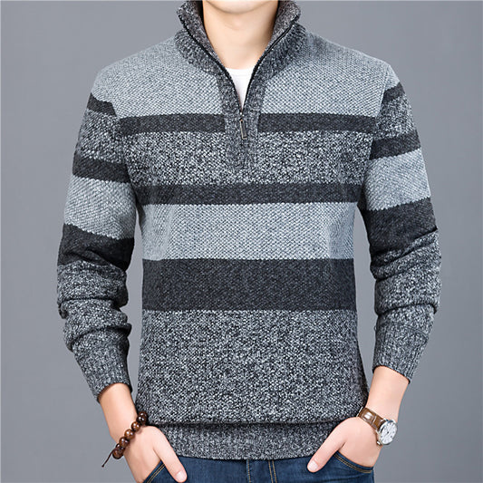 Autumn And Winter New Men's Striped Turtleneck Pullover Sweater