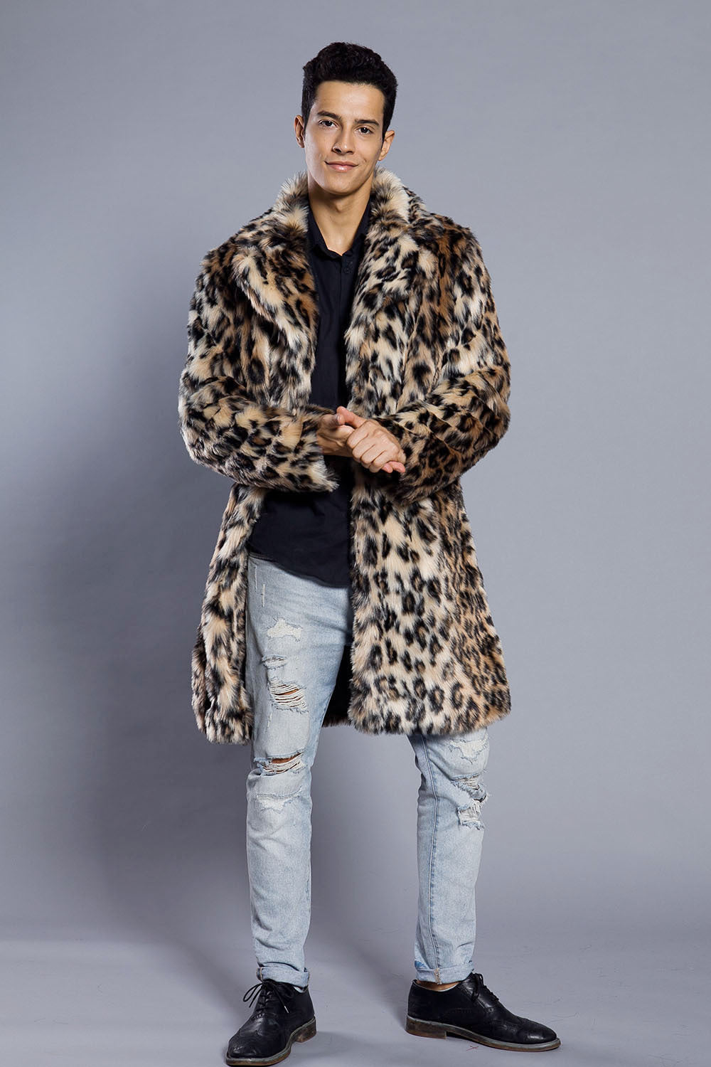 Europe and the United States leopard color imitation fur men's suit collar collar coat popular warm coat men