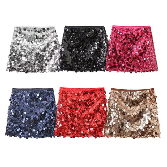 European and American cross-border women's clothing wholesale women's six-color high waist sequined mini skirt