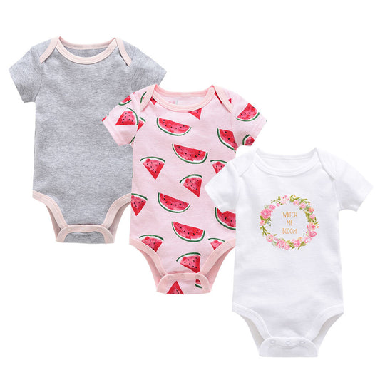Baby onesies three-piece suit 2020 new cotton short-sleeved sweater baby clothes clothes