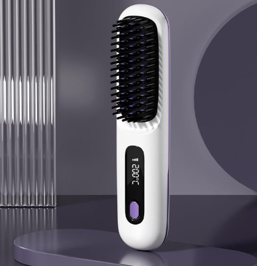 New LCD USB Charging Wireless Portable Curling Straight Hair Comb Ceramic Heating Negative Ion Electronic Comb Hair Straightener